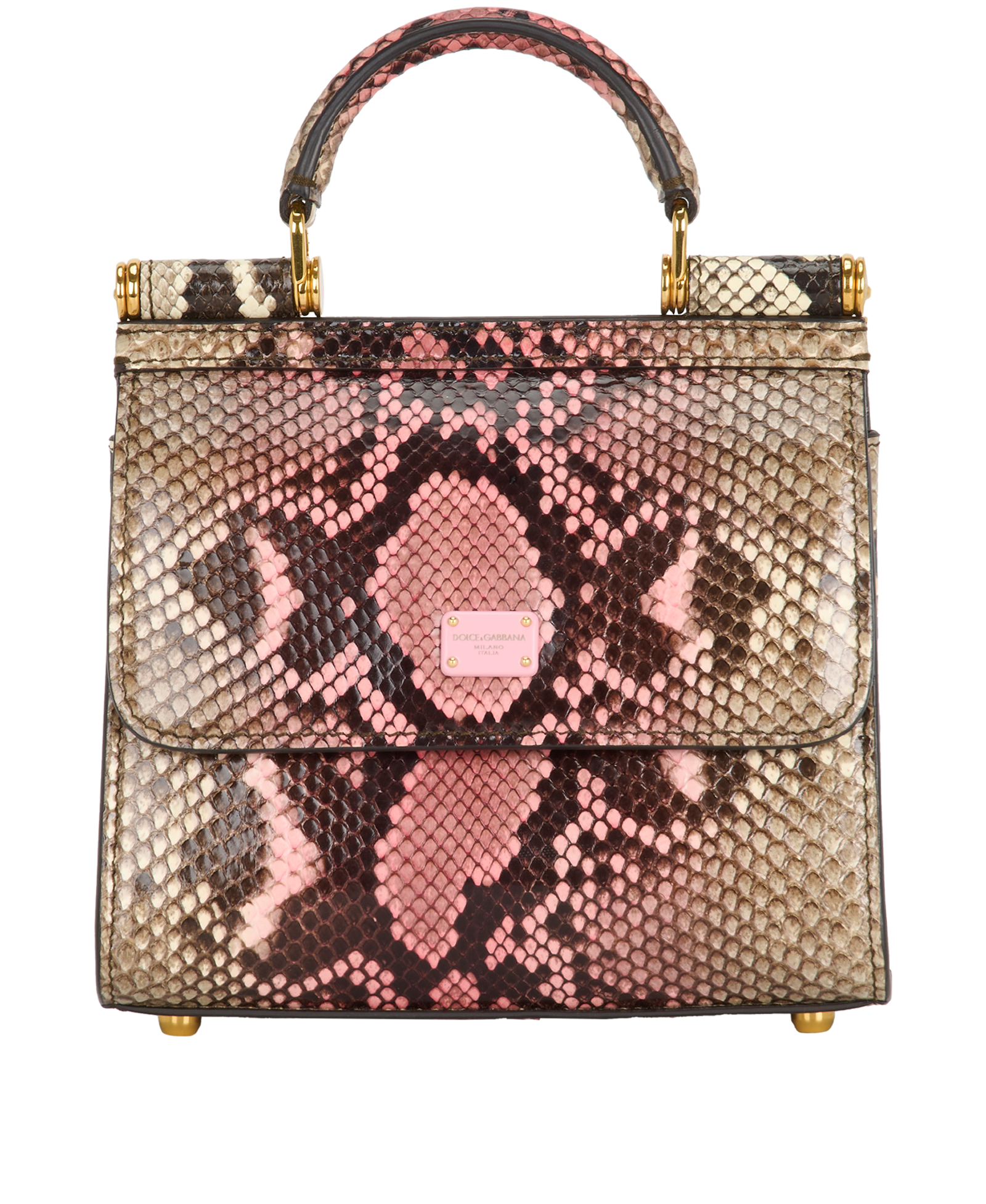Snake Print Sicily Top Handle, &pound;595, Handbags, Black/Pink/White, Leather, Back view